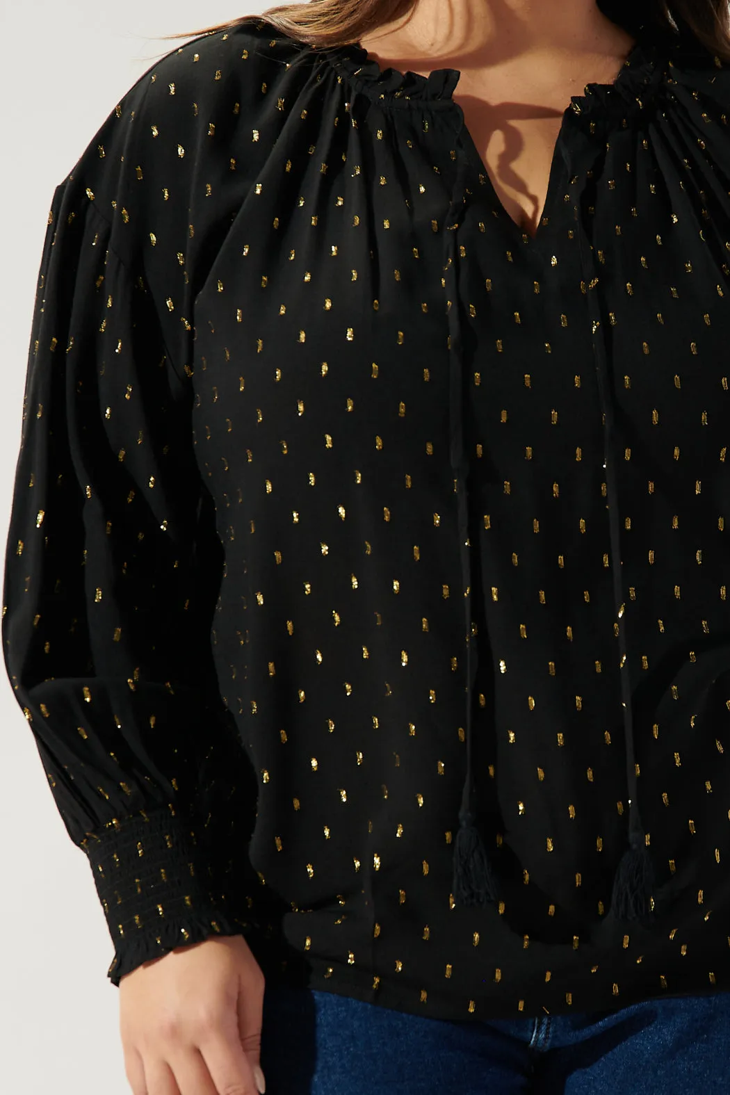 Cyra Gold Fleck Weylin Split Neck Tassel Blouse Curve sold by Sugarlips product image thumbnail 5