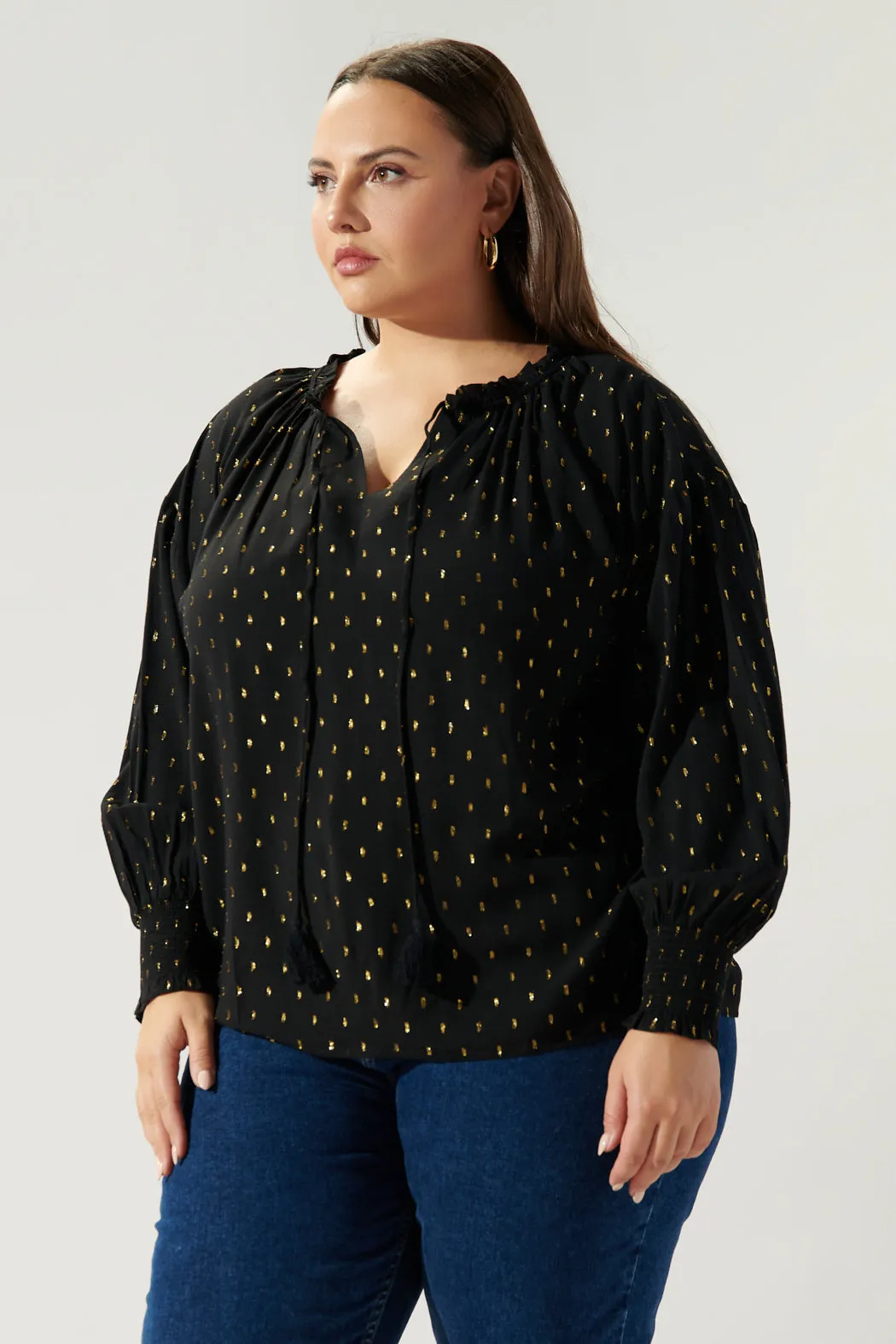Cyra Gold Fleck Weylin Split Neck Tassel Blouse Curve sold by Sugarlips product image thumbnail 4