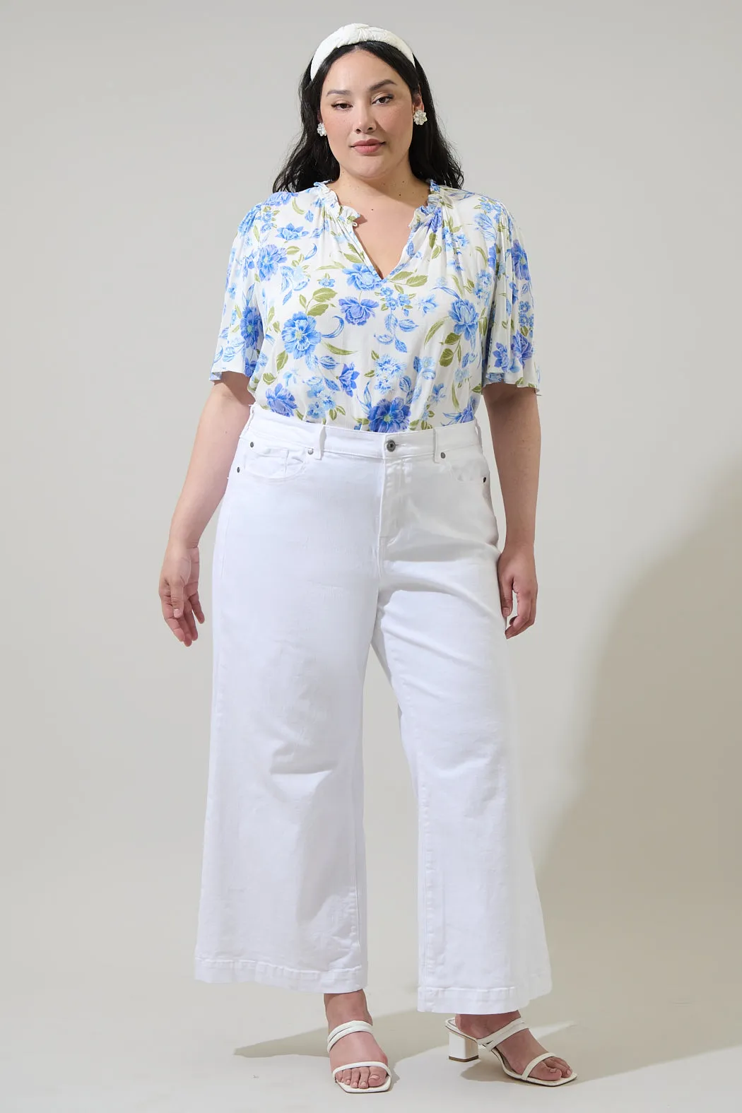 Milla Floral Ruffle Split Neck Dupont Top Curve sold by Sugarlips product image thumbnail 4