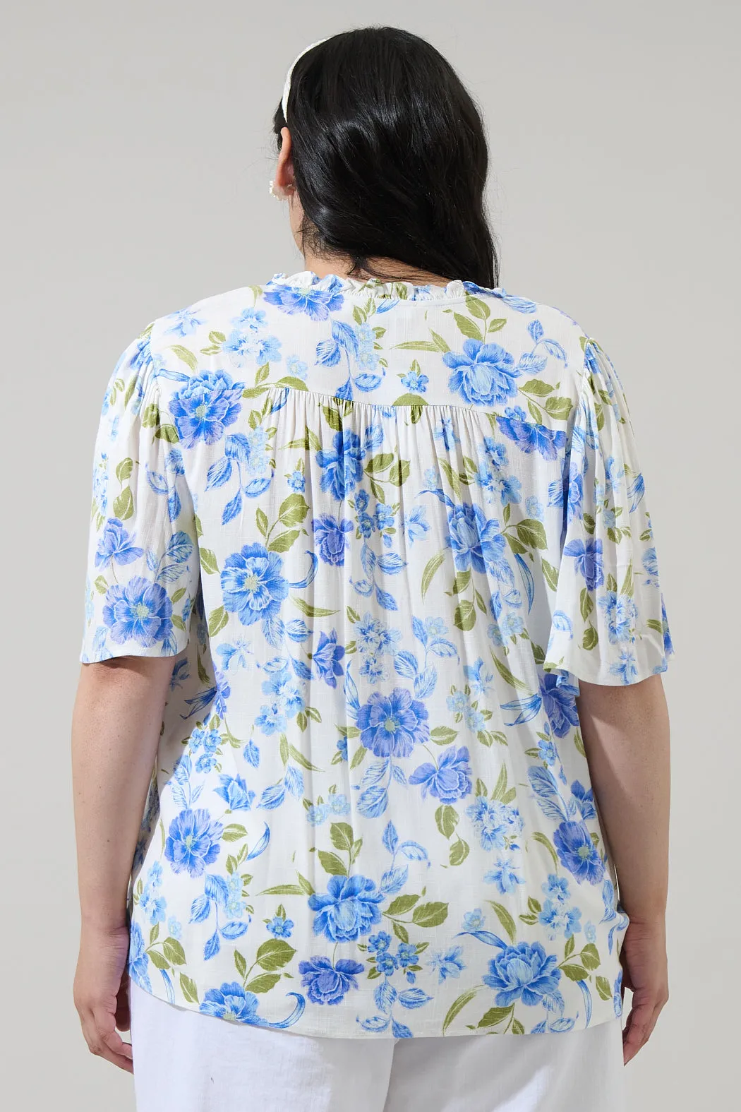 Milla Floral Ruffle Split Neck Dupont Top Curve sold by Sugarlips product image thumbnail 2