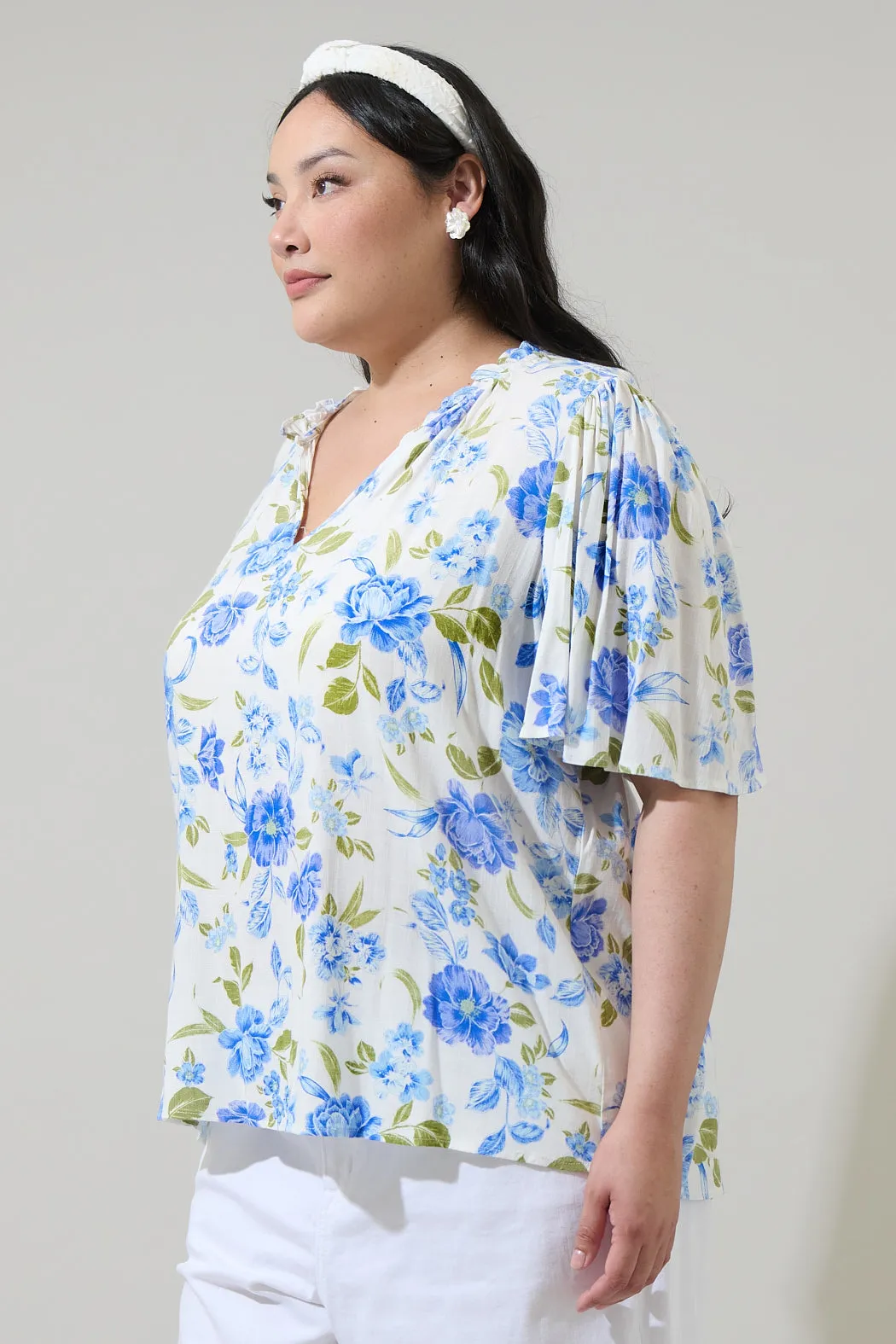 Milla Floral Ruffle Split Neck Dupont Top Curve sold by Sugarlips product image thumbnail 3