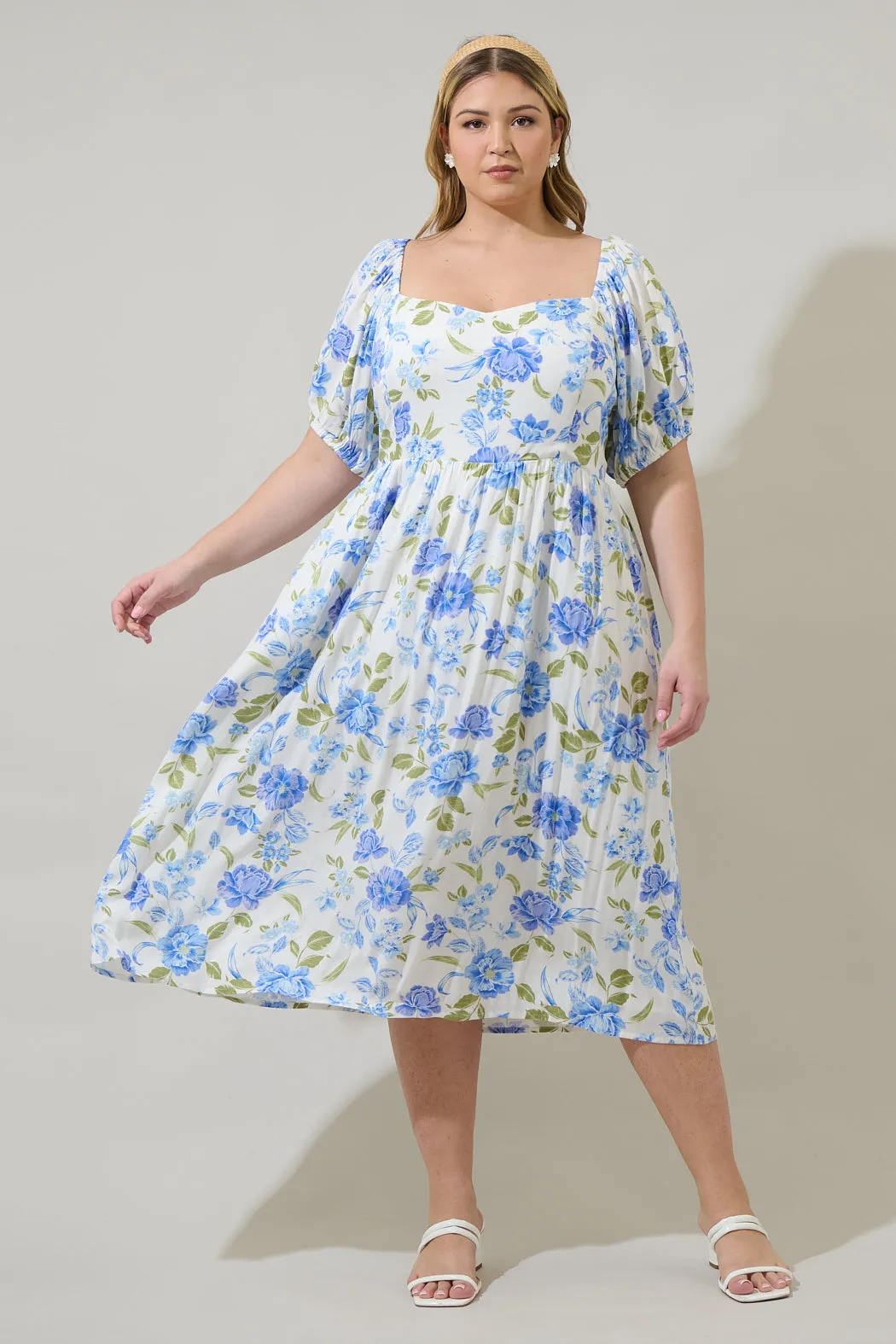Milla Floral Alessi Puff Sleeve Midi Dress Curve sold by Sugarlips