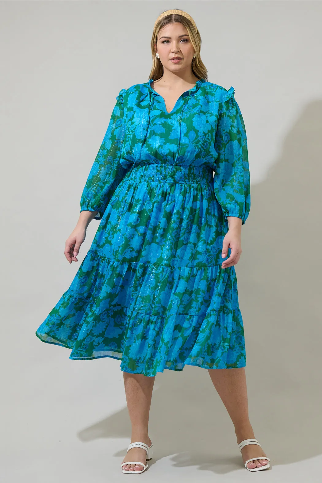Amren Floral Henri Smocked Midi Dress Curve sold by Sugarlips