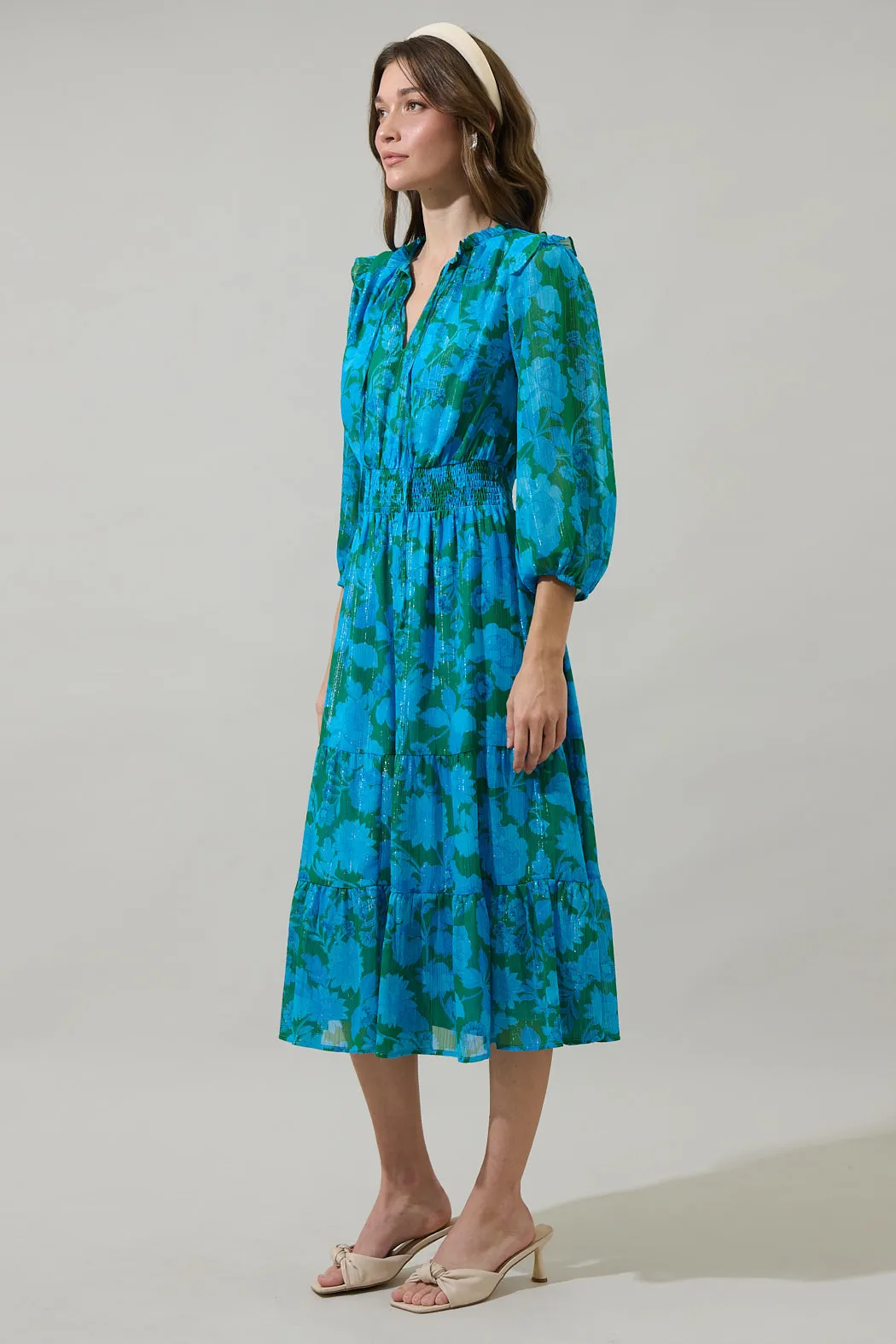Amren Floral Henri Smocked Midi Dress sold by Sugarlips product image thumbnail 3