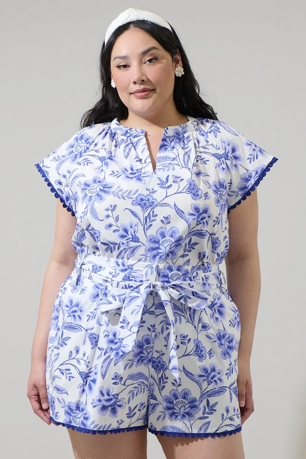 Maeve Floral Ayla Split Neck Top Curve sold by Sugarlips