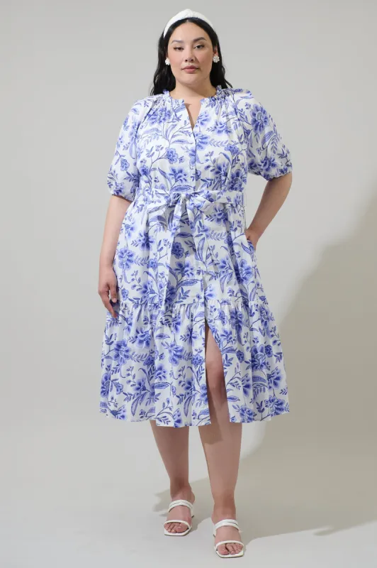Maeve Floral Wynette Tiered Midi Dress Curve sold by Sugarlips