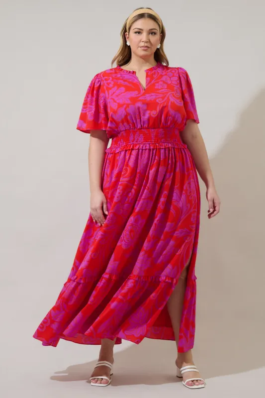 Imara Floral Valencia Split Neck Maxi Dress Curve sold by Sugarlips