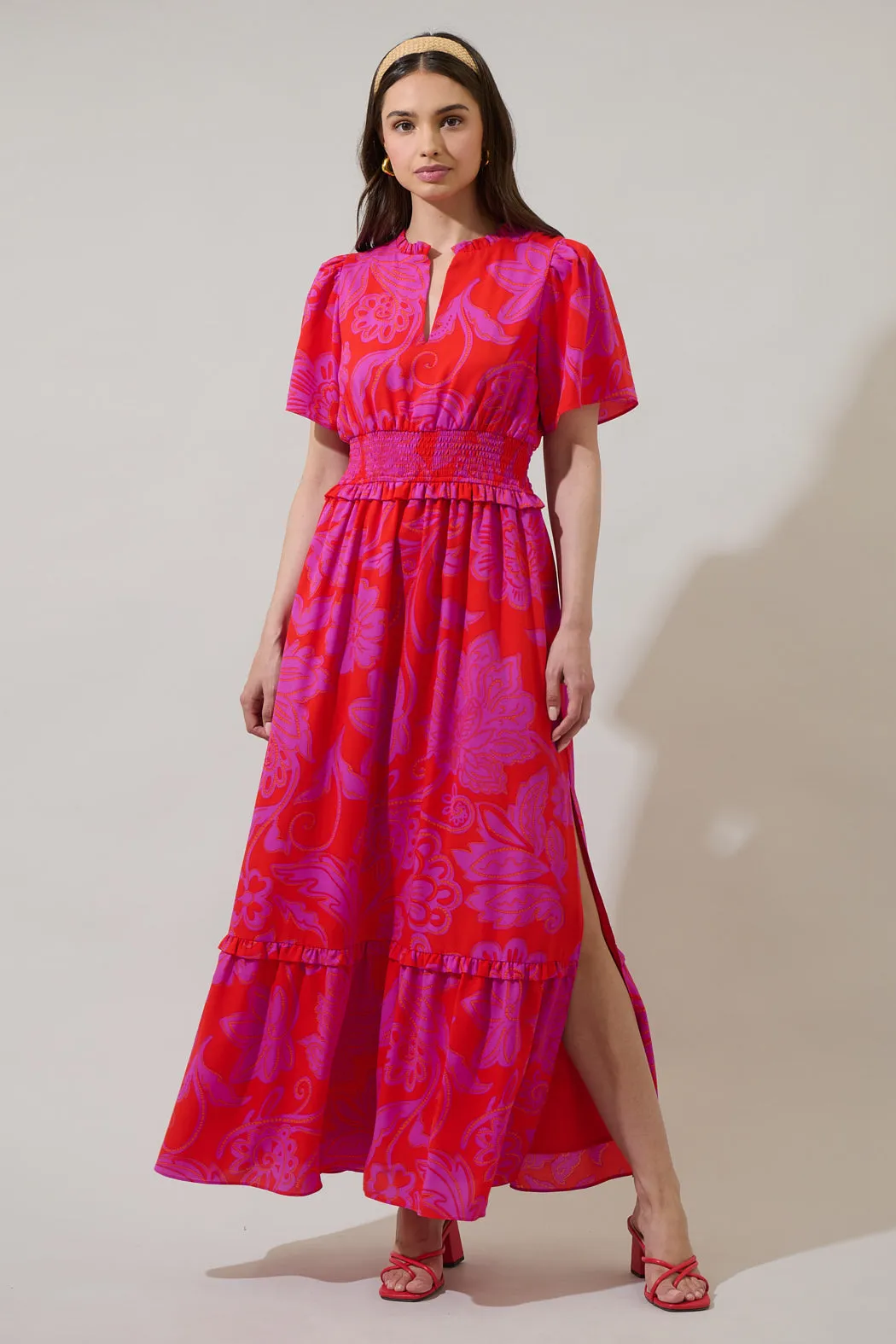 Imara Floral Valencia Split Neck Maxi Dress sold by Sugarlips