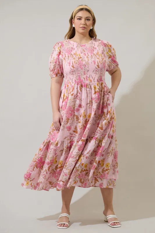 Solanda Floral Aruba Smocked Midi Dress Curve sold by Sugarlips