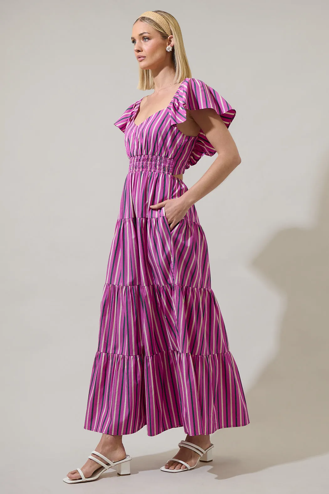 Mursy Striped Nala Tiered Smocked Maxi Dress sold by Sugarlips product image thumbnail 3