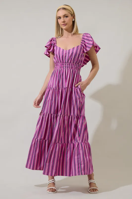 Mursy Striped Nala Tiered Smocked Maxi Dress sold by Sugarlips