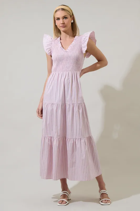 Lula Striped Sunfire Tiered Midi Dress sold by Sugarlips