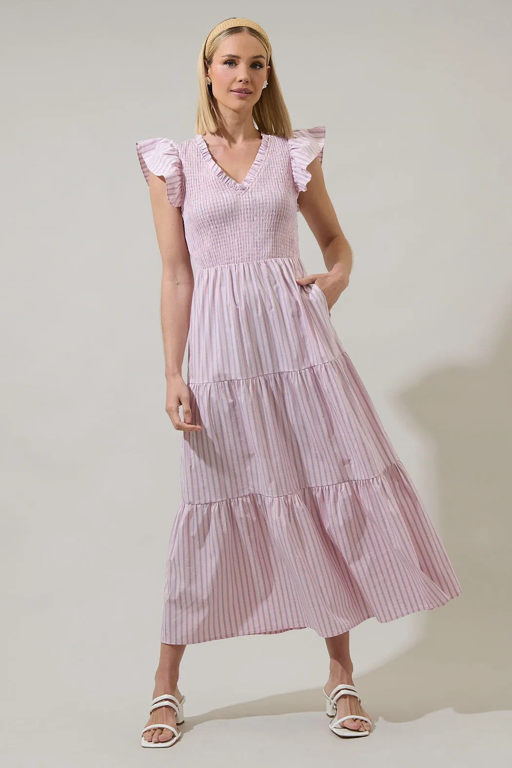 Lula Striped Sunfire Tiered Midi Dress sold by Sugarlips product image thumbnail 4