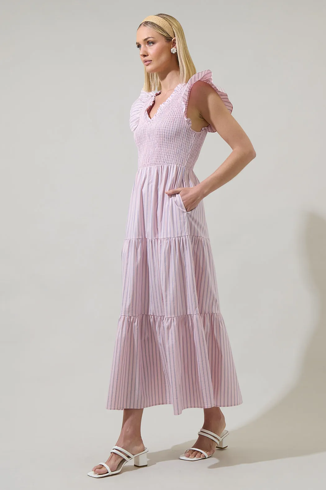 Lula Striped Sunfire Tiered Midi Dress sold by Sugarlips product image thumbnail 3