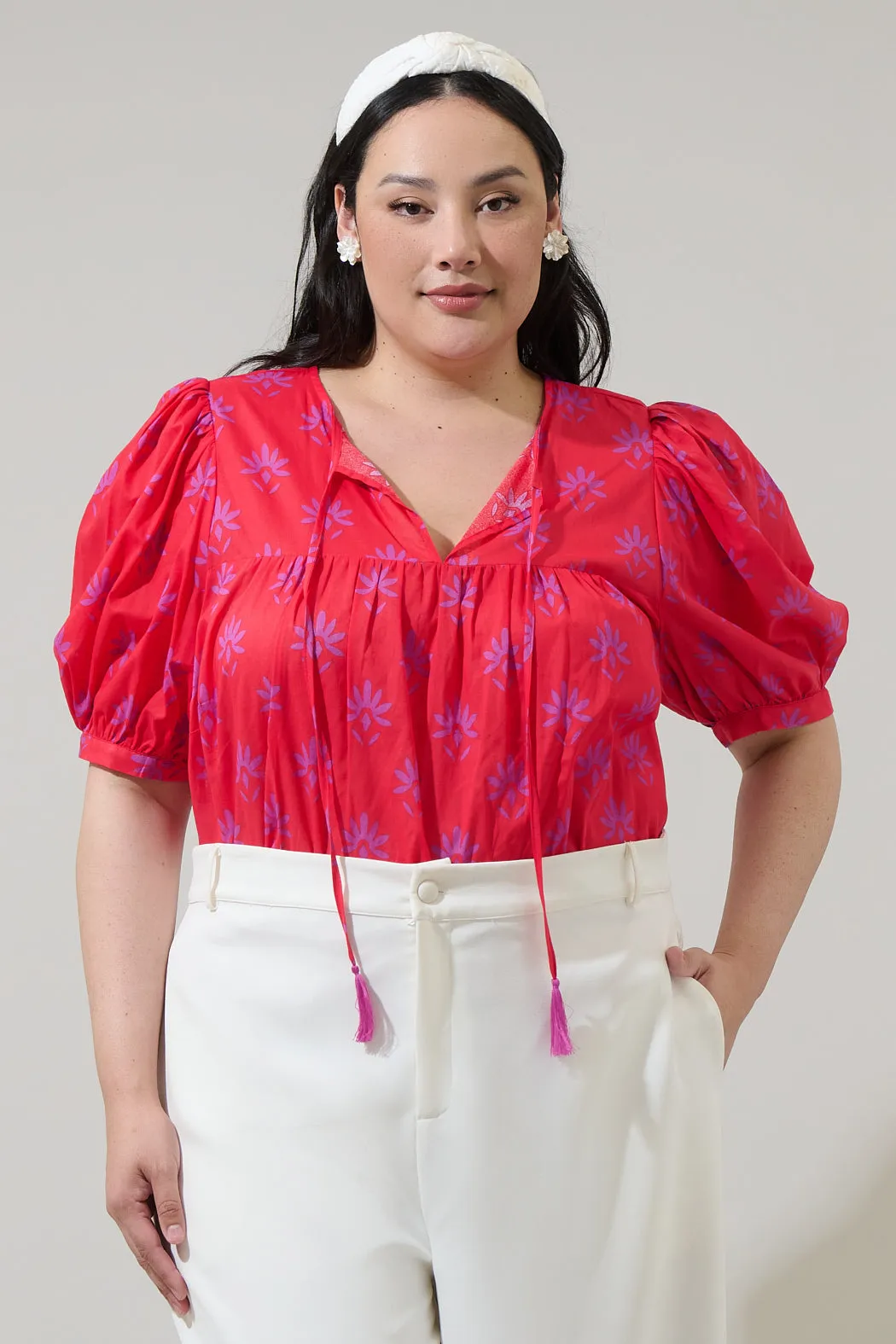 Delmas Floral Louisa Split Neck Top Curve sold by Sugarlips