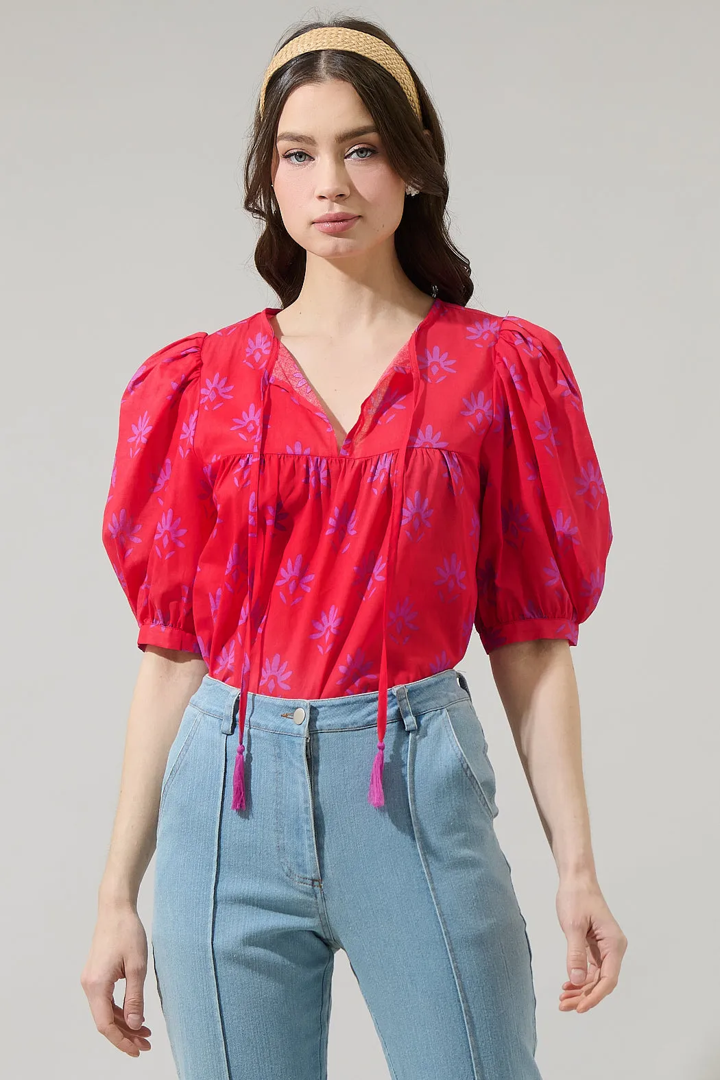 Delmas Floral Louisa Split Neck Top sold by Sugarlips