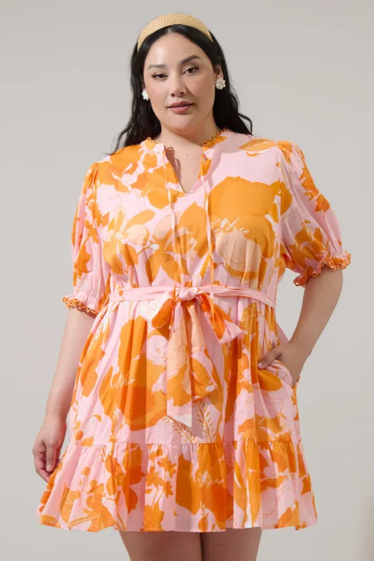 Lenira Floral Negin Split Neck Mini Dress Curve sold by Sugarlips