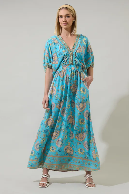 Raven Floral Hant V-Neck Maxi Dress sold by Sugarlips