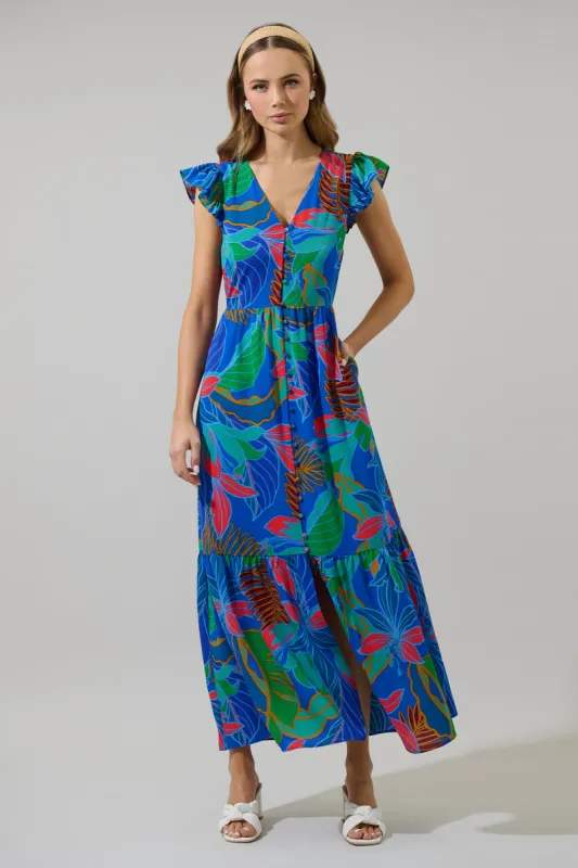 Malton Tropical Evianna Button Down Flutter Maxi Dress sold by Sugarlips