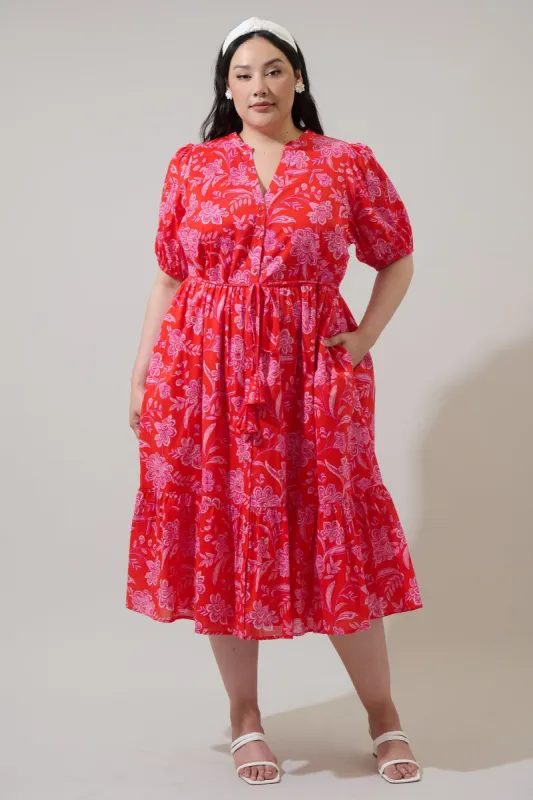 Aria Floral Beth Button Down Midi Dress Curve sold by Sugarlips