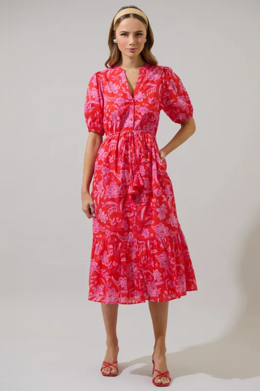 Aria Floral Beth Button Down Midi Dress sold by Sugarlips