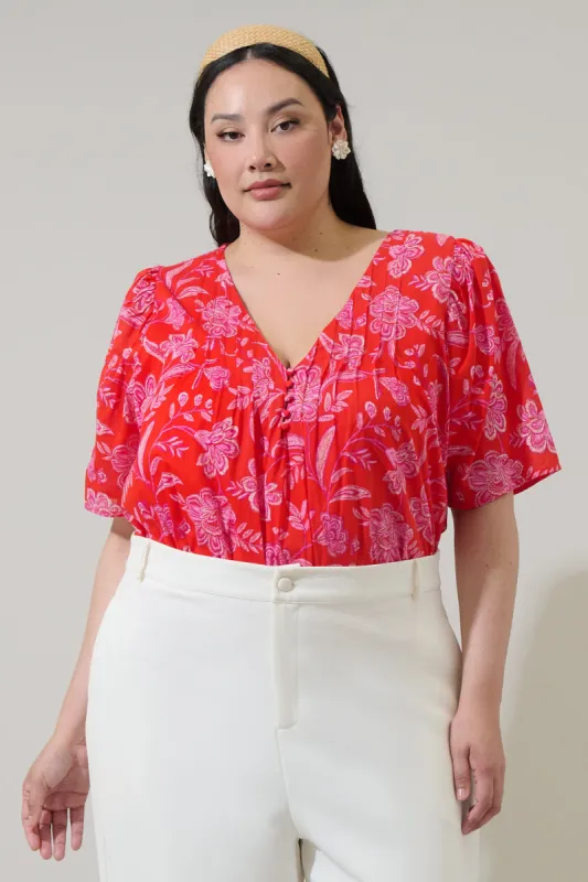 Aria Floral Jodie Pleated Puff Sleeve Top Curve sold by Sugarlips