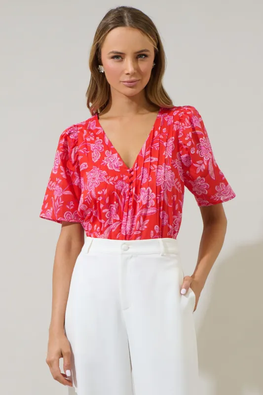 Aria Floral Jodie Pleated Puff Sleeve Top sold by Sugarlips