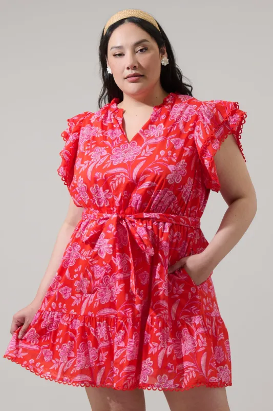 Aria Floral Eriny Ruffle Mini Dress Curve sold by Sugarlips
