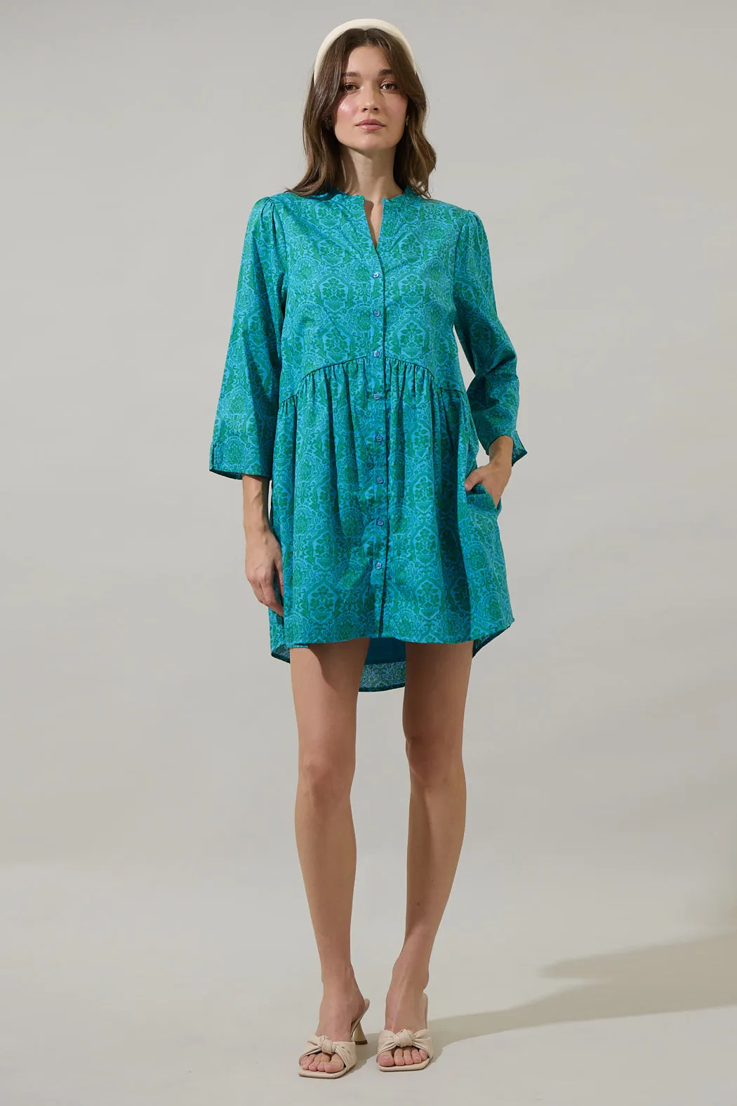 Leila Floral Brie Button Down Mini Dress sold by Sugarlips product image thumbnail 4