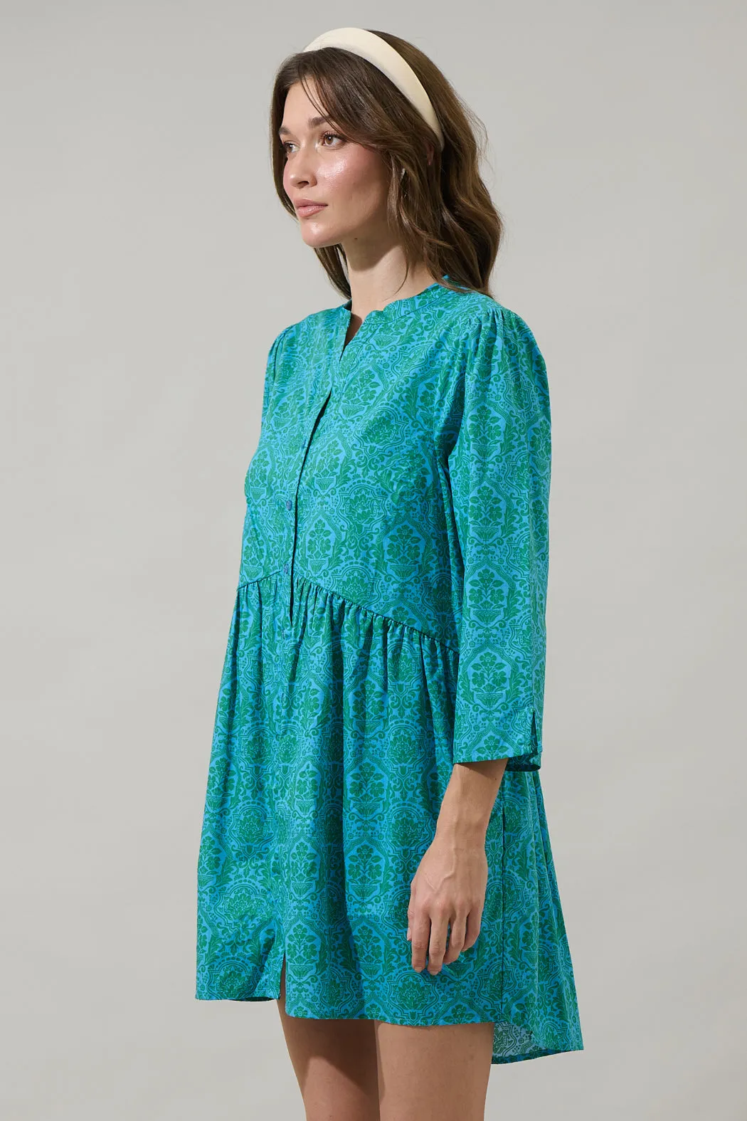 Leila Floral Brie Button Down Mini Dress sold by Sugarlips product image thumbnail 3