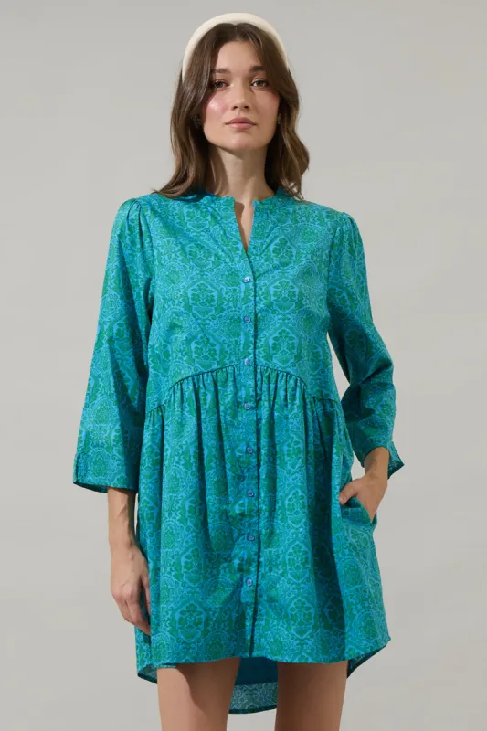 Leila Floral Brie Button Down Mini Dress sold by Sugarlips