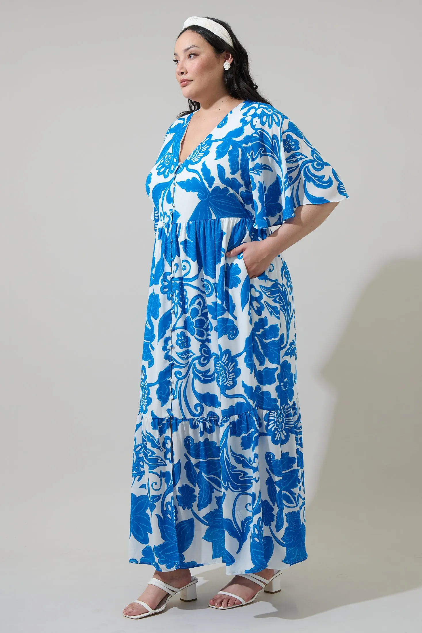 Iva Floral Pismo Button Down Flutter Maxi Dress Curve sold by Sugarlips product image thumbnail 3
