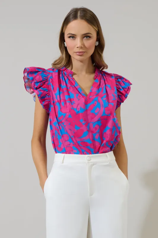 Yeraldi Berry Risette Ruffle Split Neck Top sold by Sugarlips
