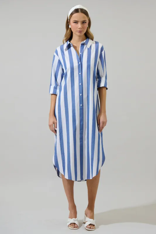 Jordy Striped Shirt Midi Dress sold by Sugarlips
