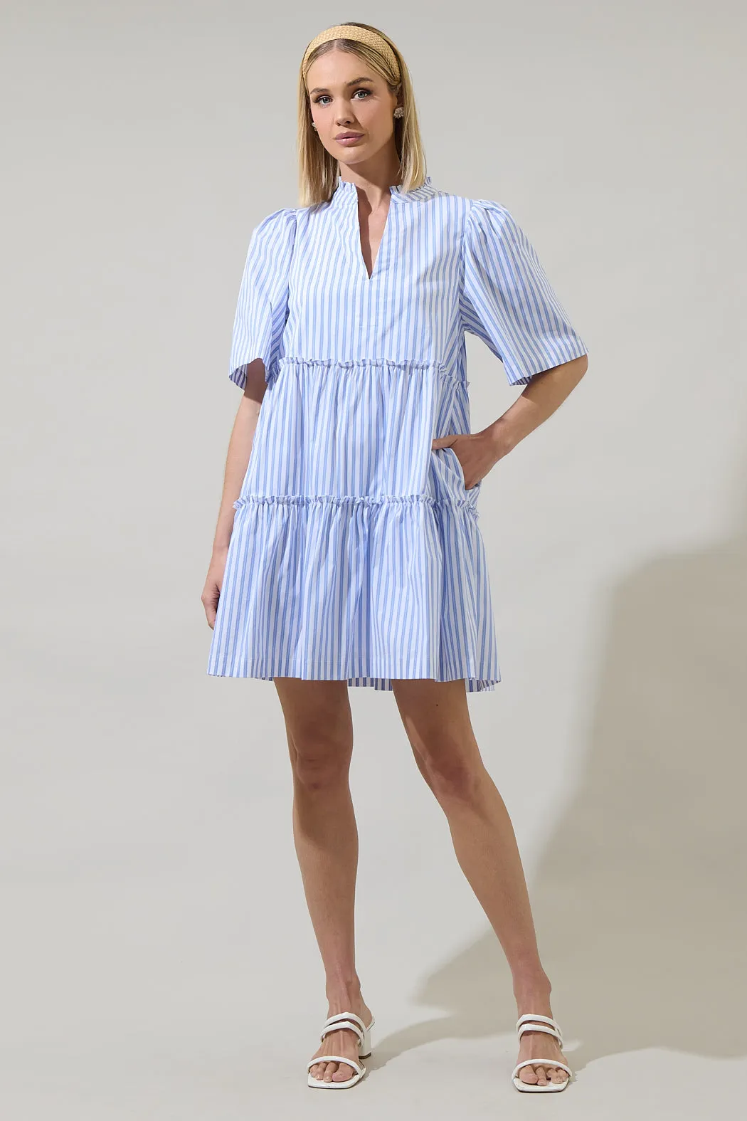 Boe Striped Dixie Split Neck Shift Dress sold by Sugarlips product image thumbnail 4