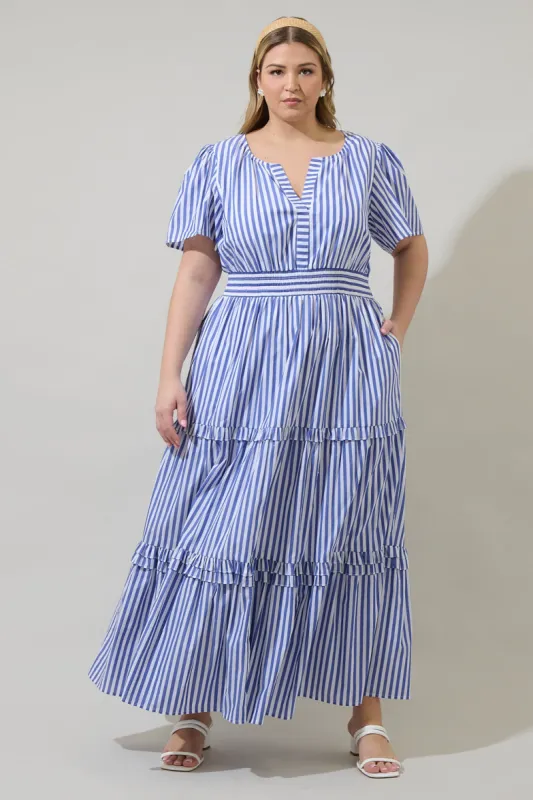 Brandy Striped Palmer Poplin Tiered Maxi Dress Curve sold by Sugarlips