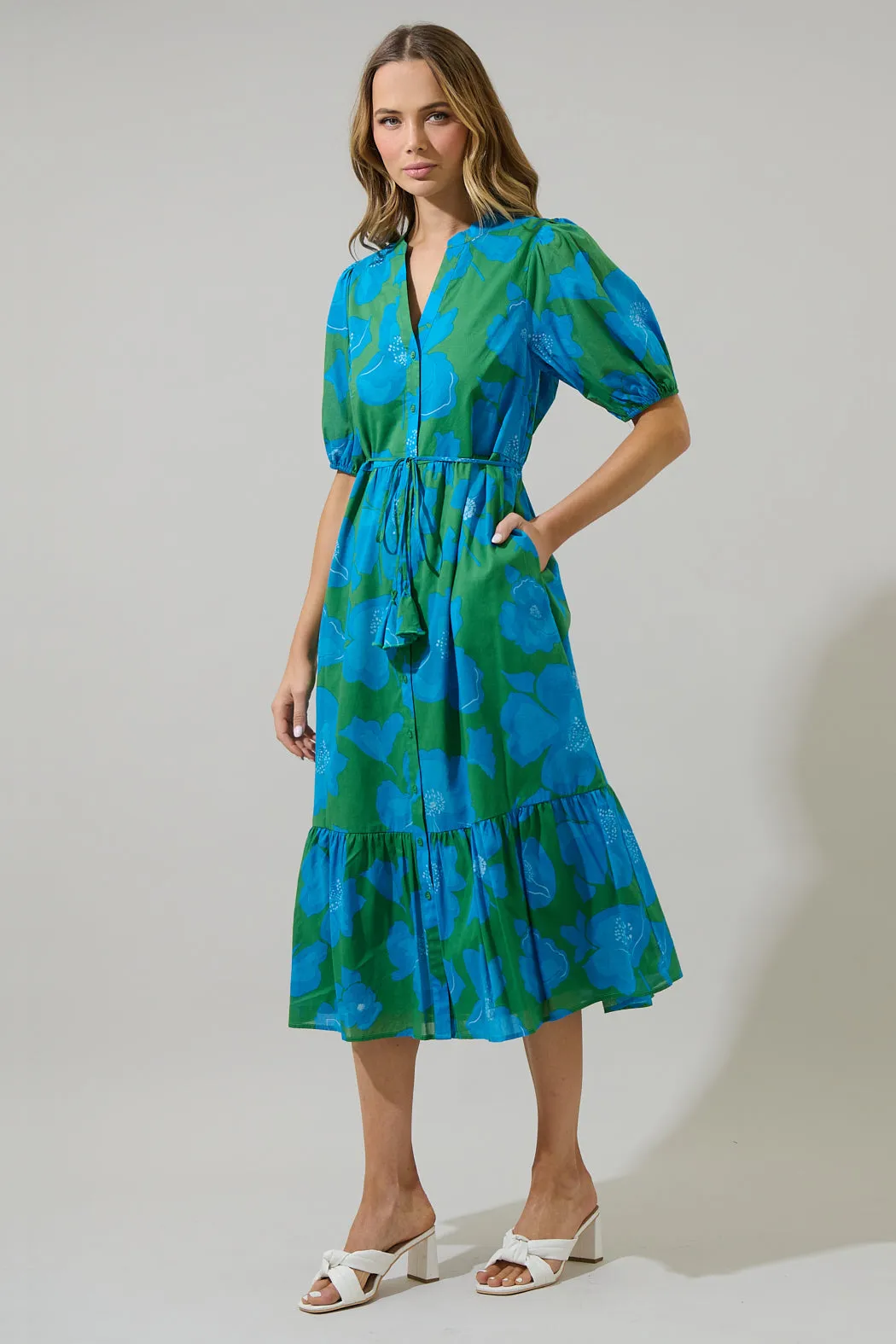Rori Floral Beth Button Down Midi Dress sold by Sugarlips product image thumbnail 3