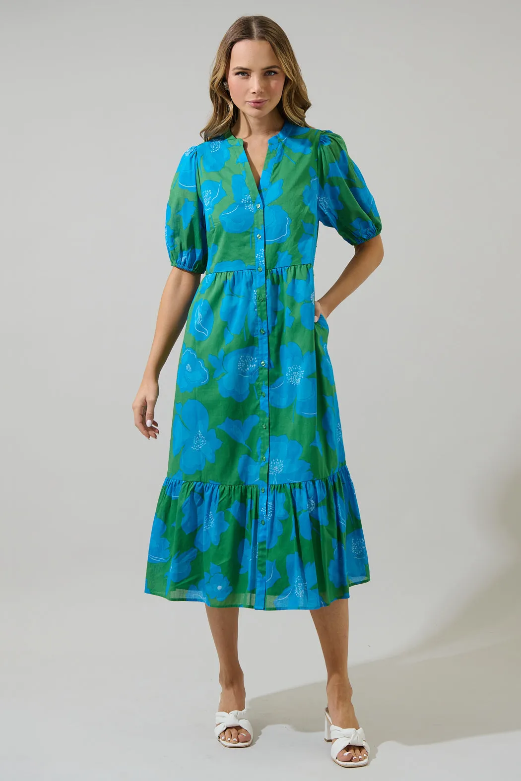 Rori Floral Beth Button Down Midi Dress sold by Sugarlips product image thumbnail 5