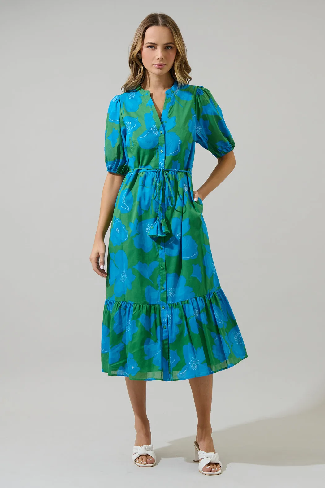 Rori Floral Beth Button Down Midi Dress sold by Sugarlips