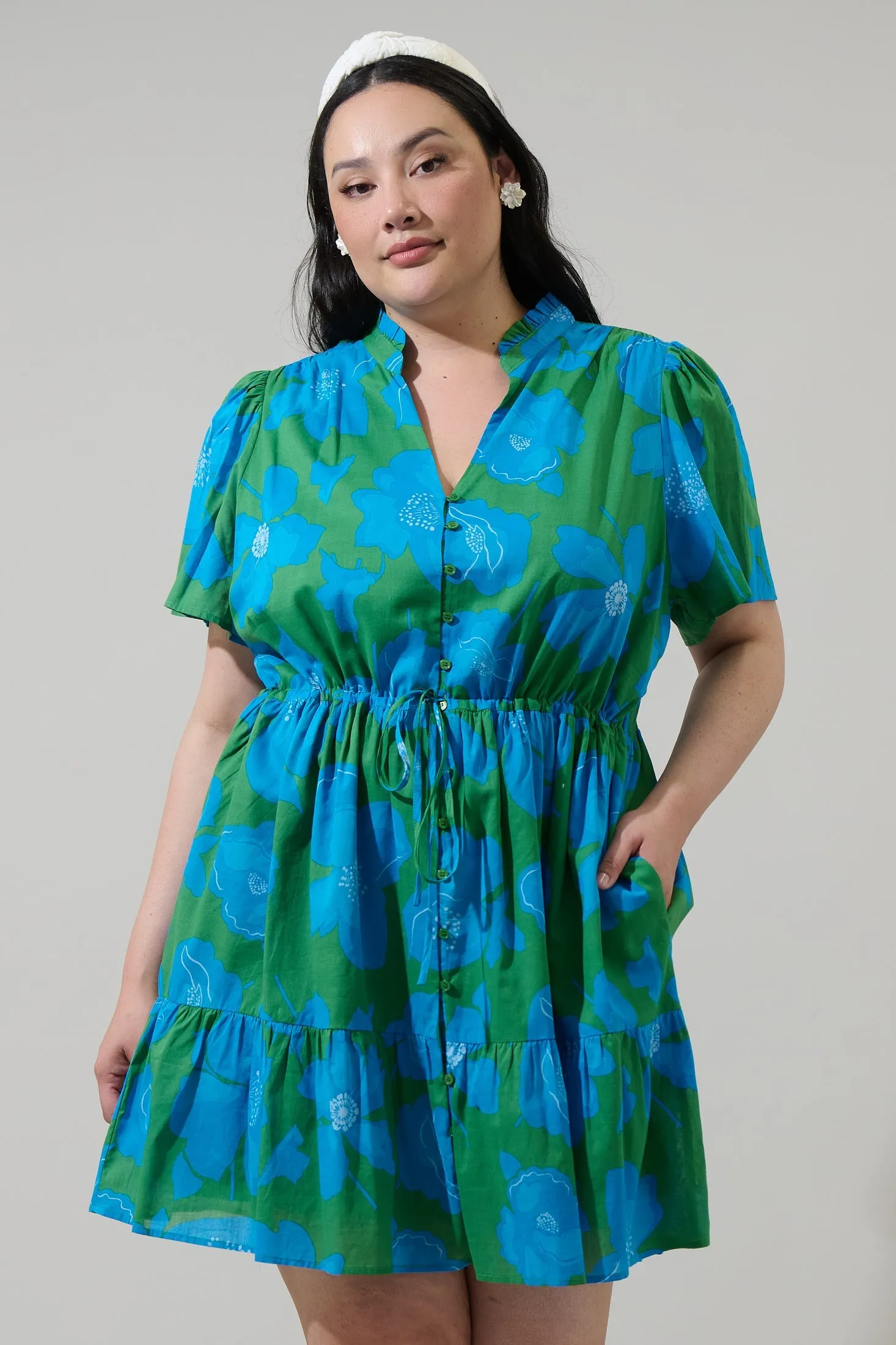 Rori Floral Amo Button Up Mini Dress Curve sold by Sugarlips