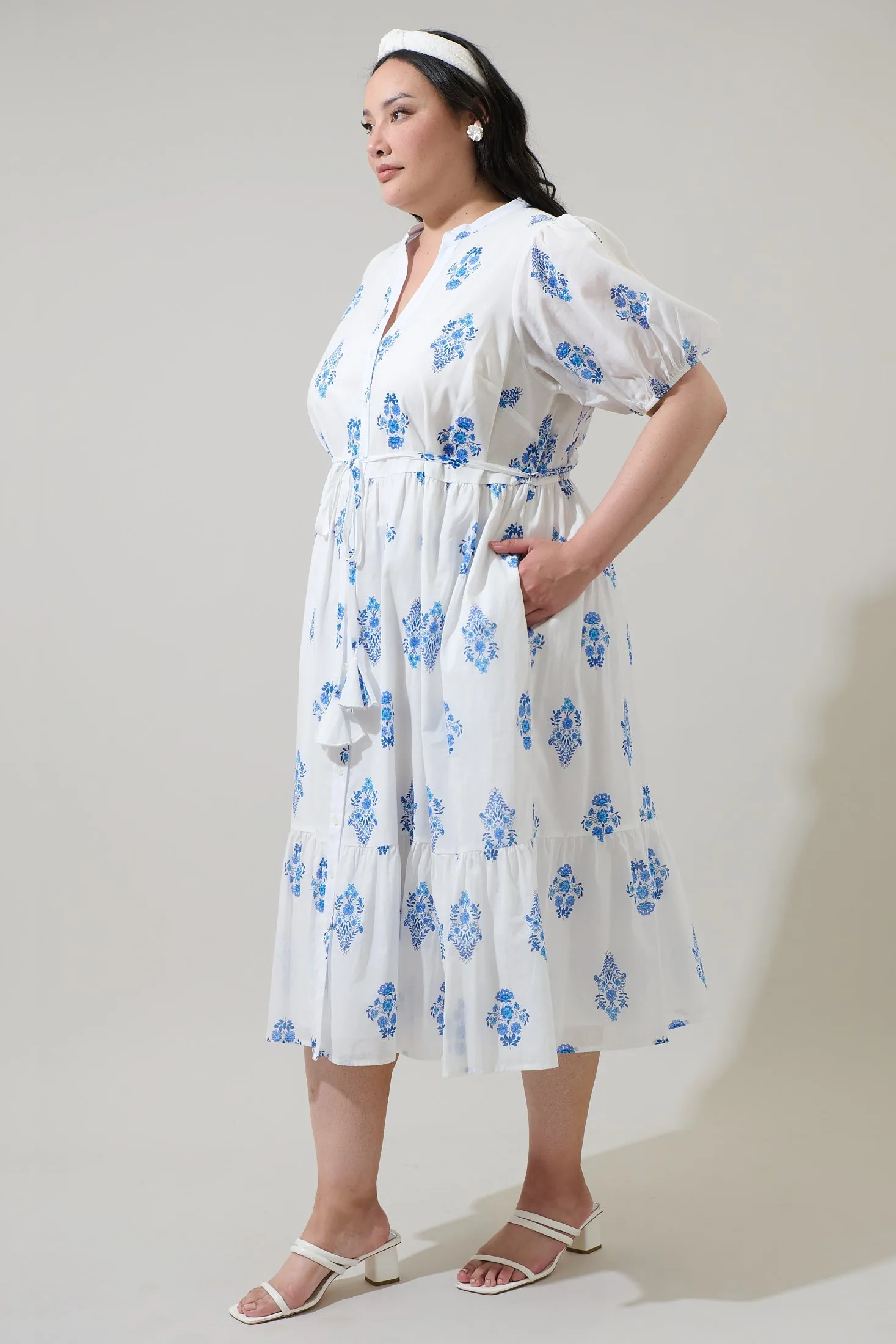 Yila Floral Beth Button Down Midi Dress Curve sold by Sugarlips product image thumbnail 3