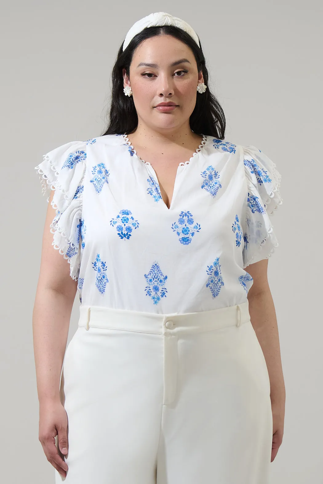 Yila Floral Ema Ruffle Top Curve sold by Sugarlips