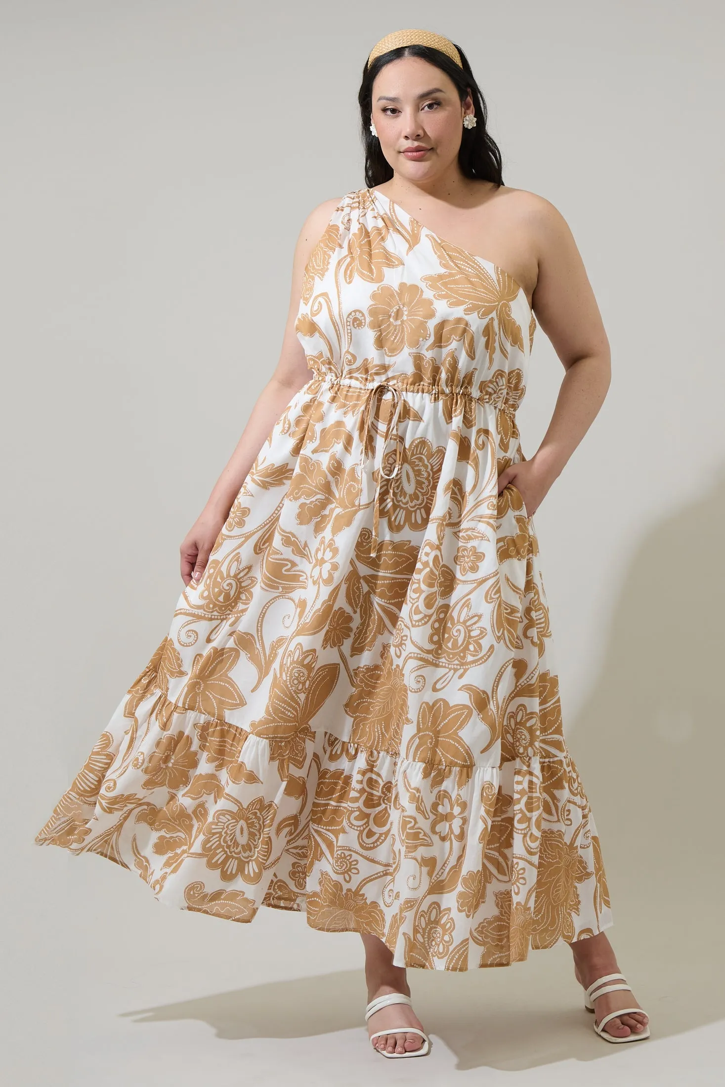 Nadya Floral Elya One Shoulder Maxi Dress Curve sold by Sugarlips