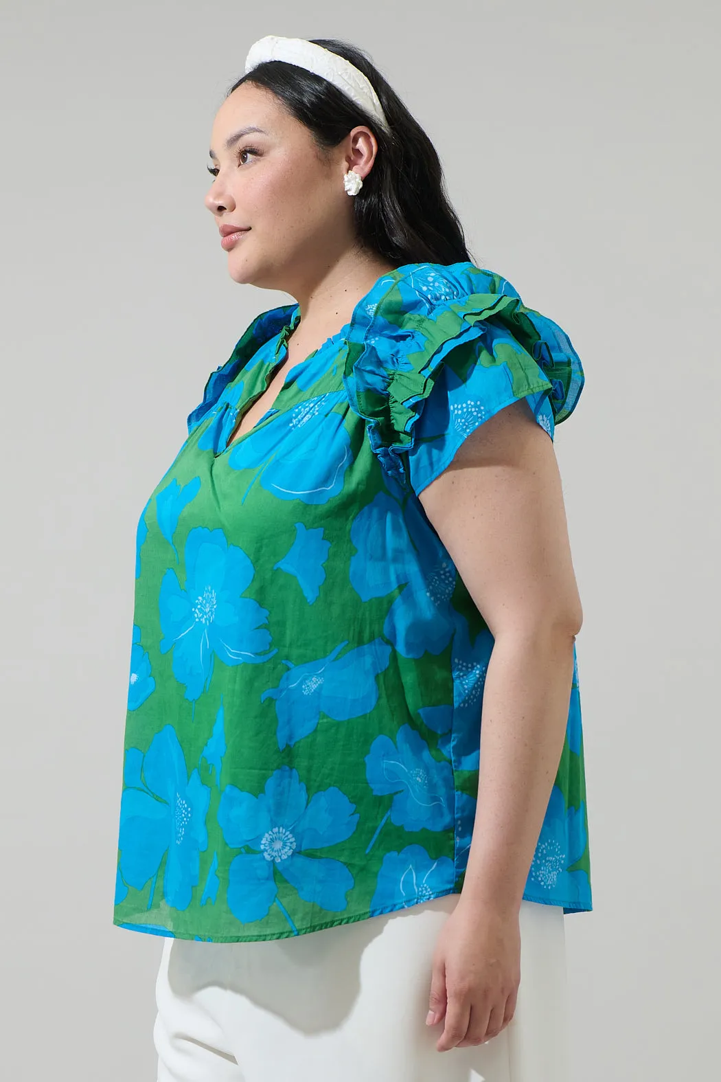 Rori Floral Ramona Ruffle Split Neck Top Curve sold by Sugarlips product image thumbnail 3