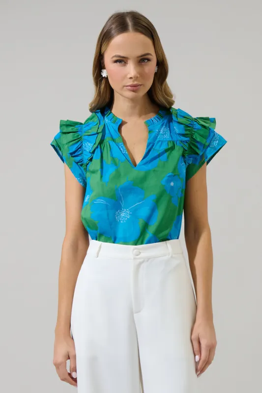 Rori Floral Ramona Ruffle Split Neck Top sold by Sugarlips