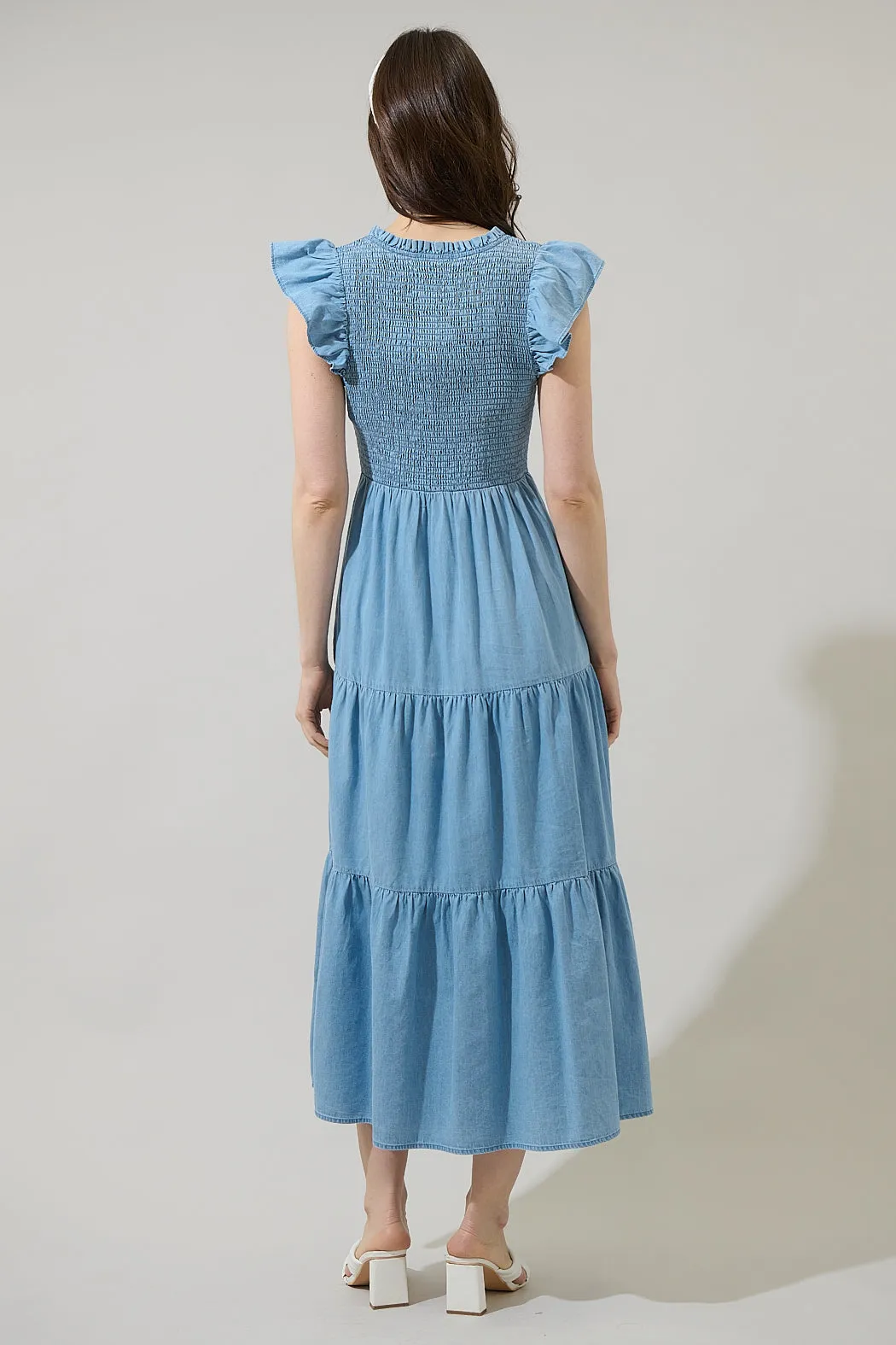 Cierra Denim Sunfire Smocked Bodice Tiered Midi Dress sold by Sugarlips product image thumbnail 2