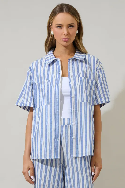 Joncy Striped Otto Short Sleeve Button Down Shirt sold by Sugarlips