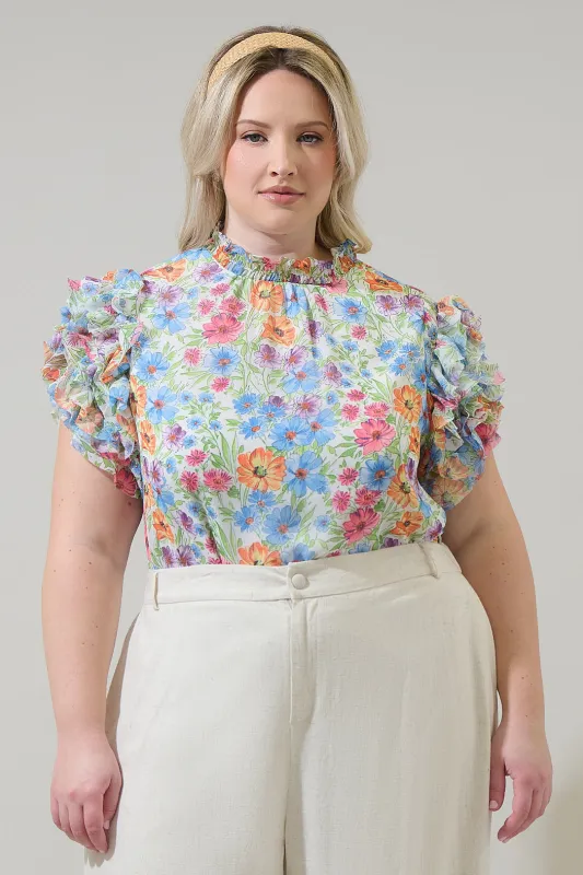 Ezia Garden Brenna Mock Neck Ruffle Blouse Curve sold by Sugarlips