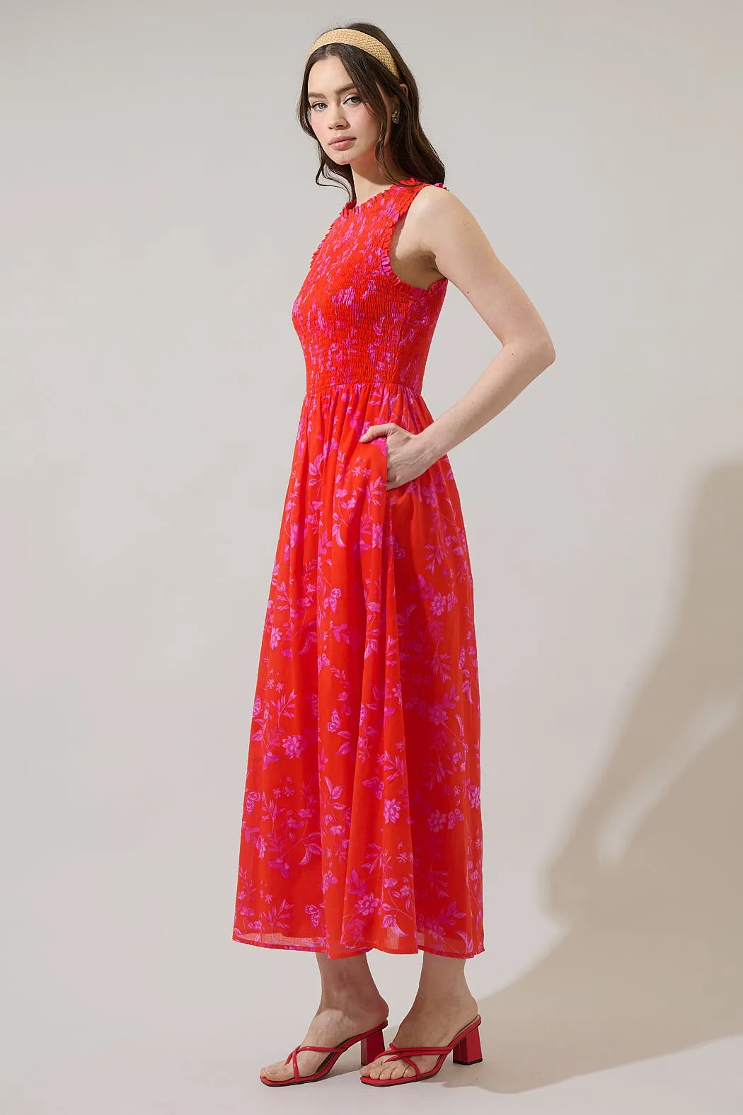 Fia Floral Cecil Smocked Sleeveless Midi Dress sold by Sugarlips product image thumbnail 4