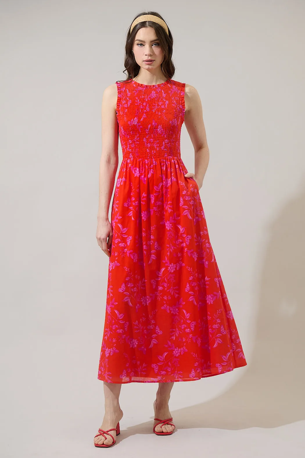 Fia Floral Cecil Smocked Sleeveless Midi Dress sold by Sugarlips product image thumbnail 2